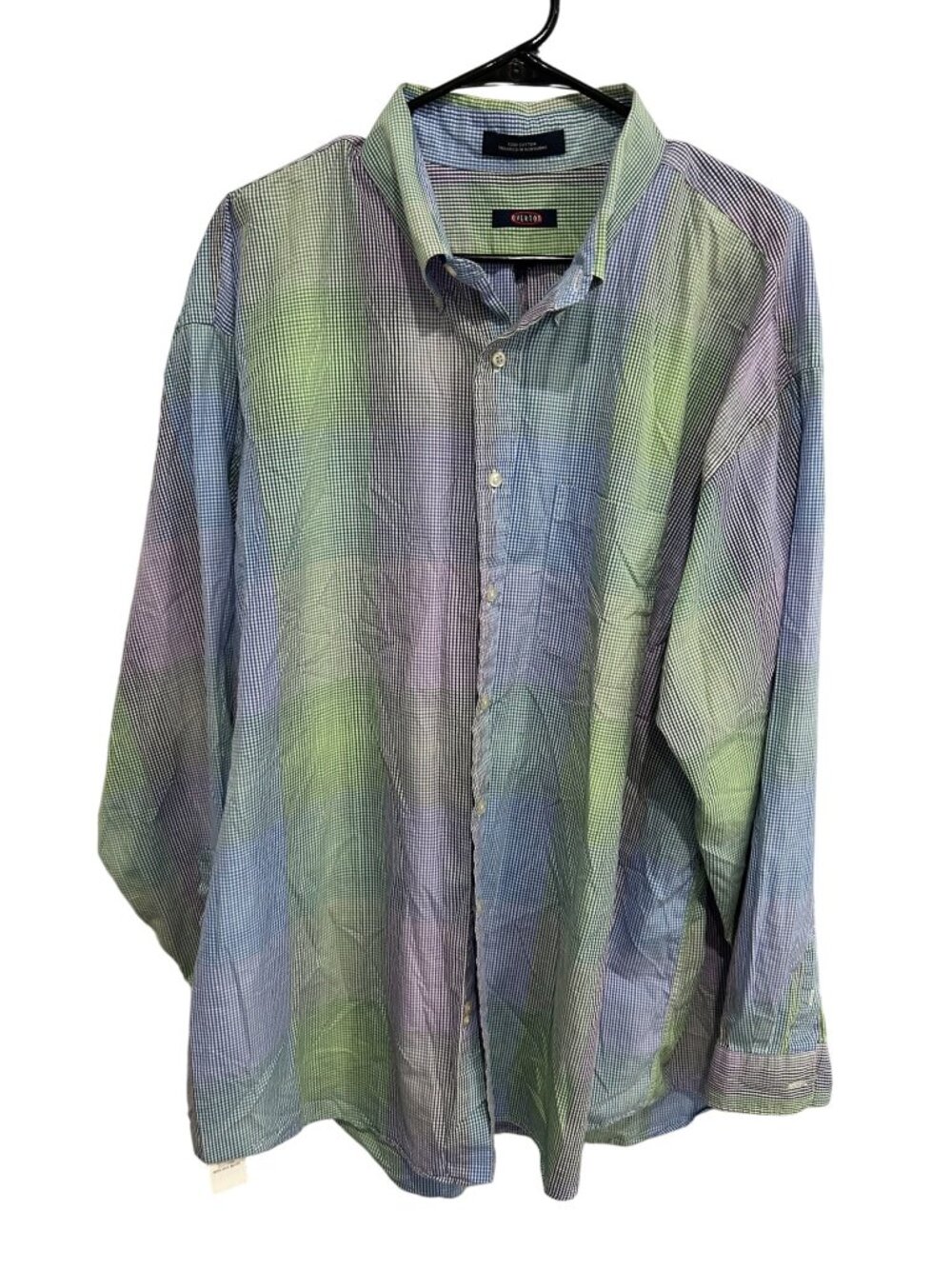 Overton Mens Multicolor Gingham Check Button-Up Shirt Cotton Sz XXL